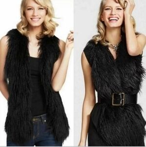 Cabi Stylish Black Faux Fur Vest_Med